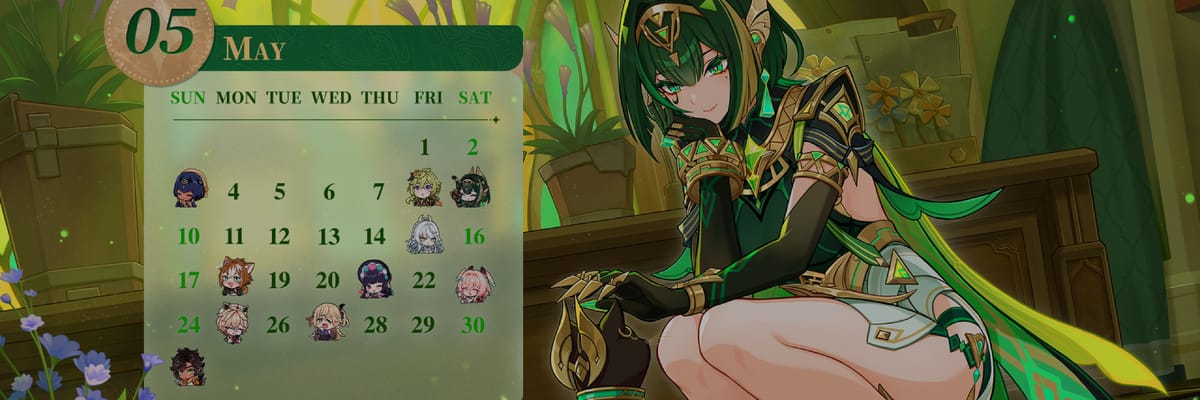 Genshin Impact May 2026 Calendar Wallpapers Released With Primogem Giveaway Event