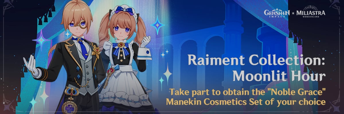 Version Luna IV introduces a limited time Miliastra Wonderland event rewarding a Noble Grace Manekin Cosmetics Set and valuable progression materials