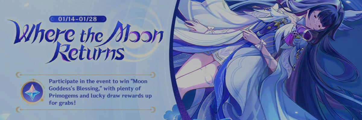 The Where the Moon Returns web event invites Travelers to complete special quests, earn Primogems, collect Feathers, and participate in lucky draws from January 14 to January 28, 2026.