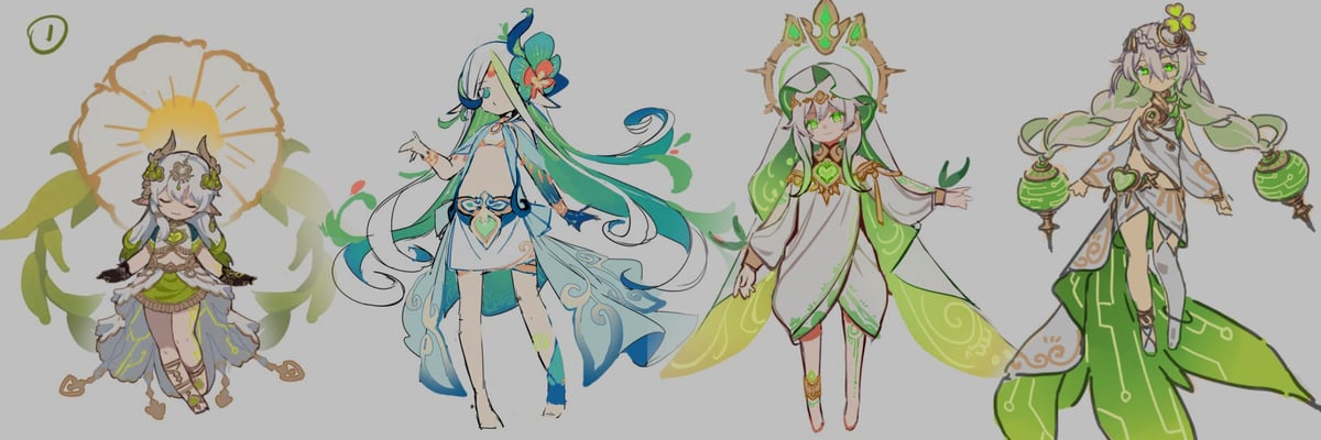 New Nahida concept art thread highlights early design variations, artistic experimentation, and character evolution in Sumeru